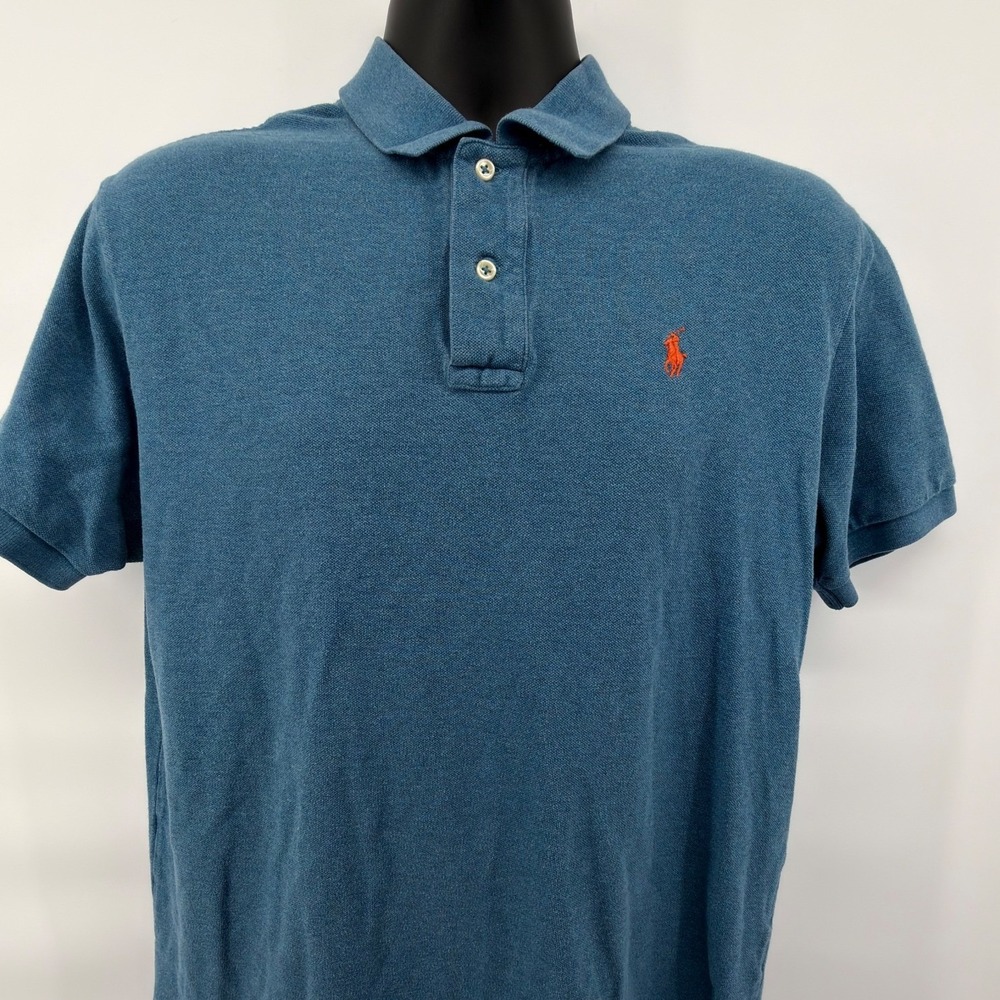Polo Ralph Lauren Mens Large Blue Heathered Cotton Classic Fit Short Sleeve Polo